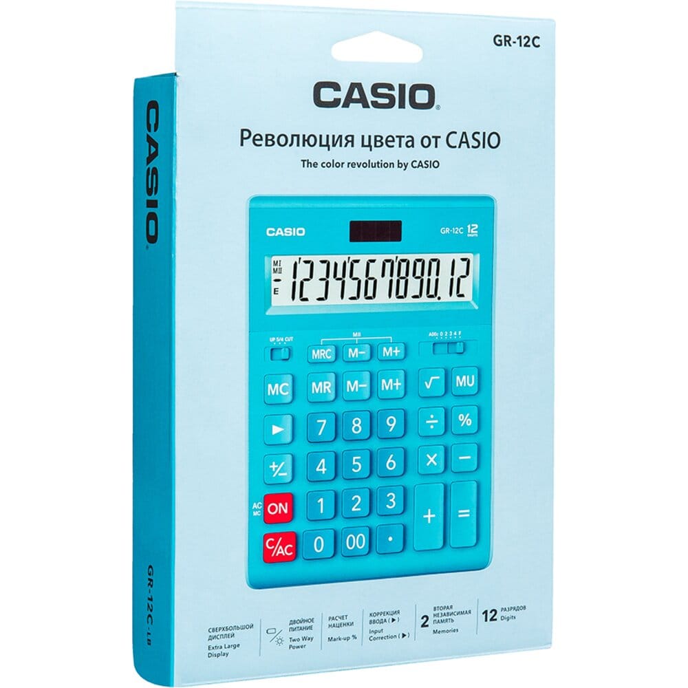 Калькулятор 12-разрядн. CASIO GR-12GN, голубой CASIO Цена с НДС за 1 штуку