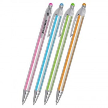 Ручка шариковая автоматическая BRAUBERG Stripes, СИНЯЯ, корпус ассорти, пишущий узел 0,5 мм, линия письма 0,3 мм, Цена с НДС