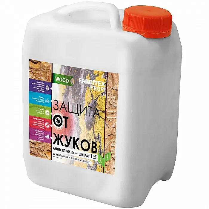 Защита от ЖУКОВ антисептик концентрат 1:5 FARBITEX PROFI WOOD 10л, РФ FARBITEX Цена с НДС