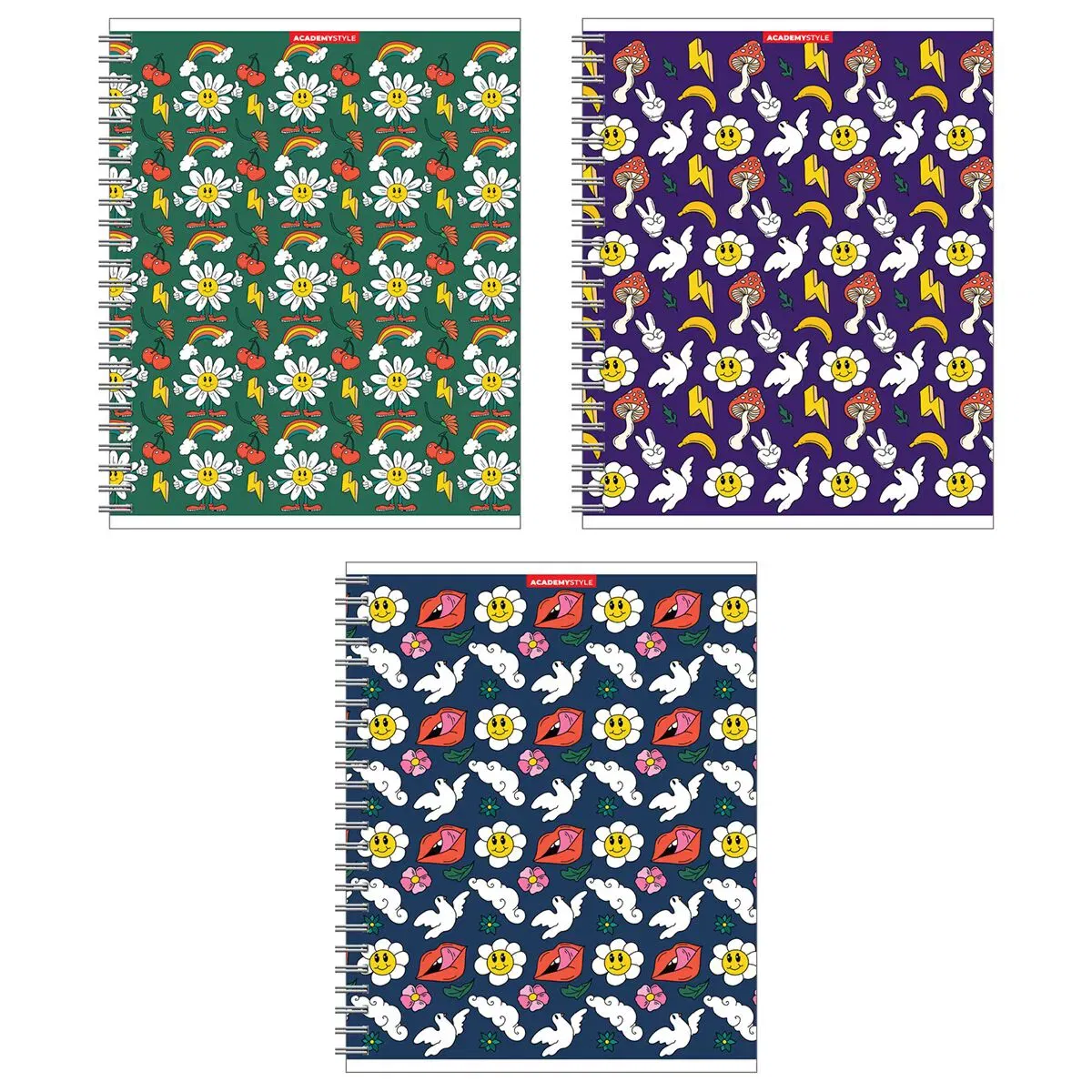 Тетрадь общая А5, 96 л. на гребне «Веселые ромашки», 165×205 мм, клетка, ассорти Цена с НДС за 1 штуку