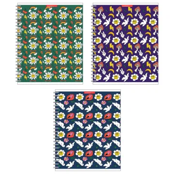 Тетрадь общая А5, 96 л. на гребне «Веселые ромашки», 165×205 мм, клетка, ассорти Цена с НДС за 1 штуку