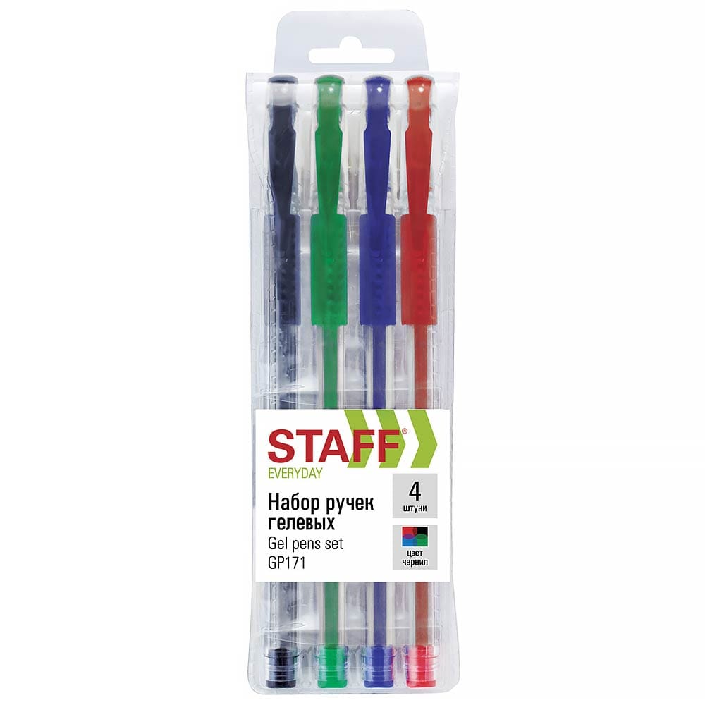 Набор гелевых ручек STAFF "EVERYDAY" GP-171, линия 0,35мм, 4цв STAFF Цена с НДС за 1 упаковку