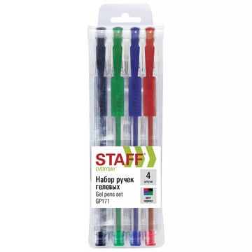 Набор гелевых ручек STAFF "EVERYDAY" GP-171, линия 0,35мм, 4цв STAFF Цена с НДС за 1 упаковку