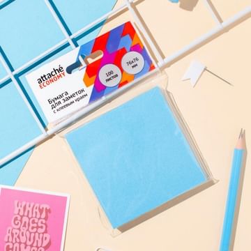 Самоклеящийся блок Attache Economy, 76*76мм, 100л, неоновый синий Attache Цена с НДС за 1 штуку