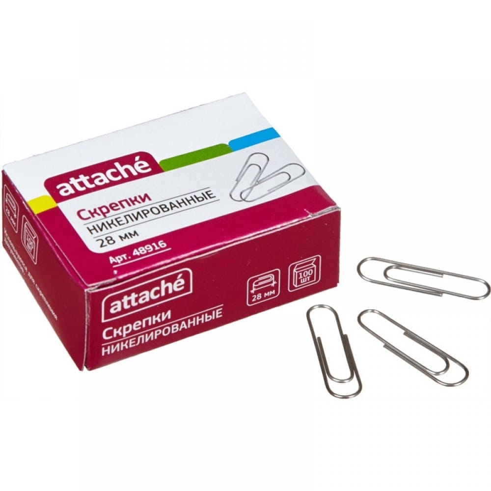 Скрепки Attache, 28мм, никелированные, овальные, 100шт/уп Attomex Цена с НДС за 1 упаковку