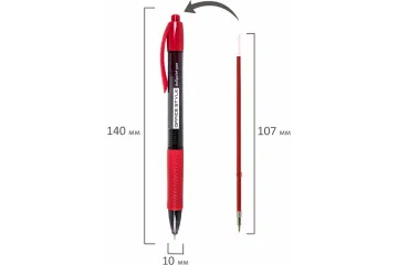 Ручка шариковая автоматическая с грипом BRAUBERG OFFICE STYLE, КРАСНАЯ, узел 0,7 мм, линия 0,35 мм, тонированный корпус, 144211 BRAUBERG Цена с НДС за 1 штуку