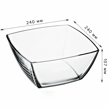 Салатник большой квадратный глубокий, 240 мм, стекло, PASABAHCE ТОКИО, фирменная упаковка, 53076 Цена с НДС за 1 штуку