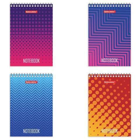 Блокнот МАЛЫЙ ФОРМАТ А6 97х145 мм, 80 л., гребень, картон, клетка, "Геометрия", 129834 BRAUBERG Цена с НДС за 1 штуку