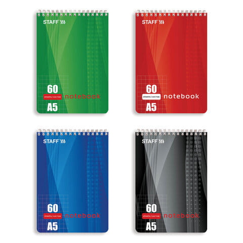 Блокнот 60л А5 146х205мм, гребень, картон, подложка, клетка, рисунок 4 вида, 126539 STAFF Цена с НДС за 1 штуку