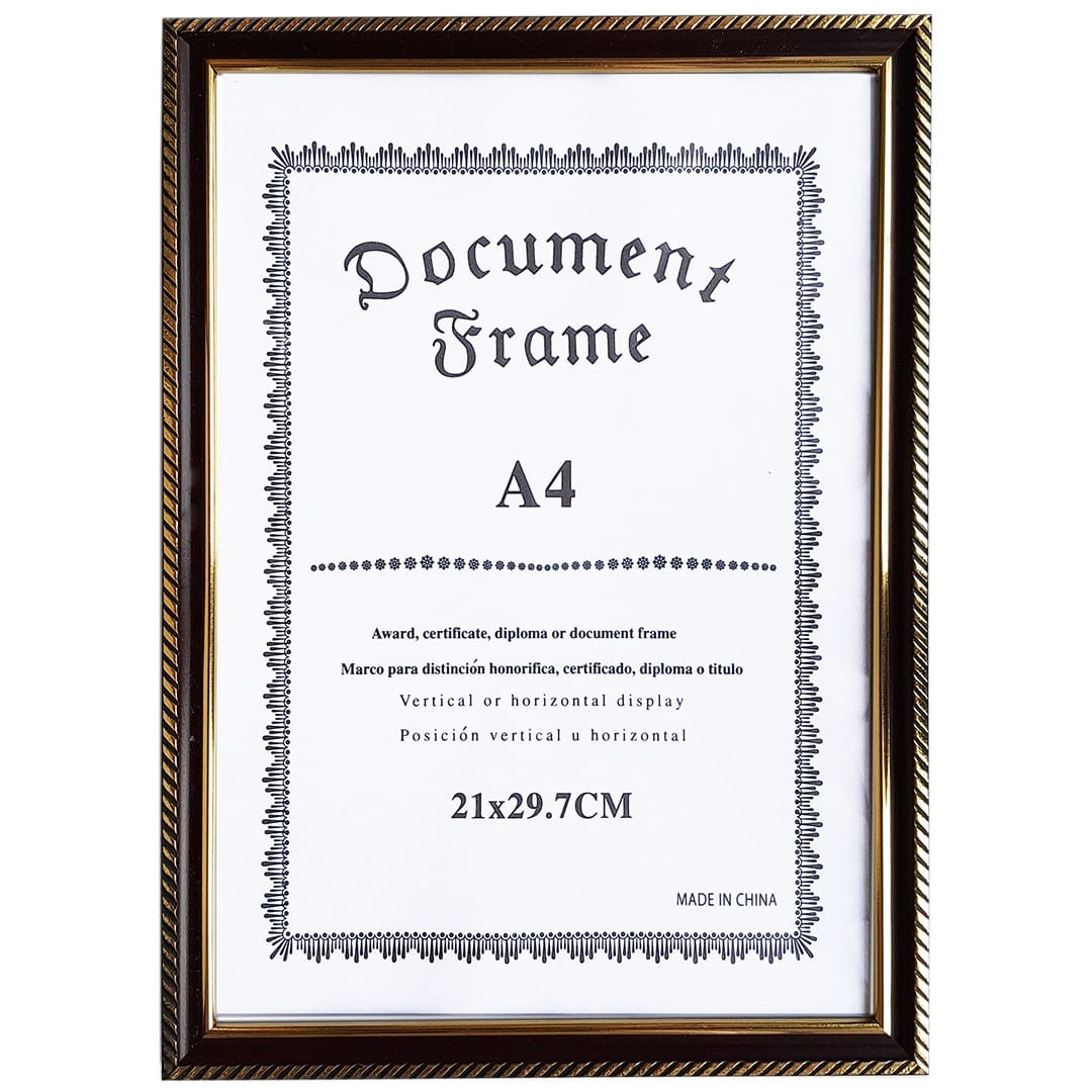 Рамка пластиковая со стеклом 21х29.7, темный орех с двойной позолотой, GROSS Gross Цена с НДС за 1 штуку