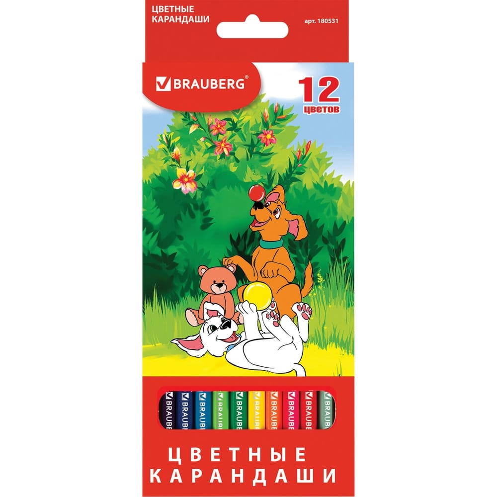 Карандаши цветные BRAUBERG 12цв, заточенные, карт.упаковка, 180531 BRAUBERG Цена с НДС за 1 упаковку