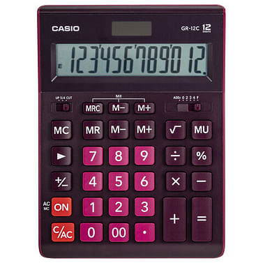 Калькулятор настольный CASIO GR-12С-WR (210х155 мм), 12 разрядов, двойное питание, БОРДОВЫЙ, GR-12C-WR-W-EP CASIO Цена с НДС за 1 штуку