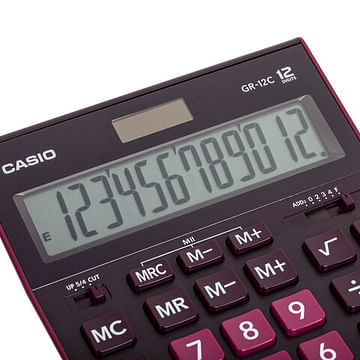 Калькулятор настольный CASIO GR-12С-WR (210х155 мм), 12 разрядов, двойное питание, БОРДОВЫЙ, GR-12C-WR-W-EP CASIO Цена с НДС за 1 штуку