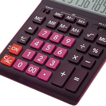Калькулятор настольный CASIO GR-12С-WR (210х155 мм), 12 разрядов, двойное питание, БОРДОВЫЙ, GR-12C-WR-W-EP CASIO Цена с НДС за 1 штуку