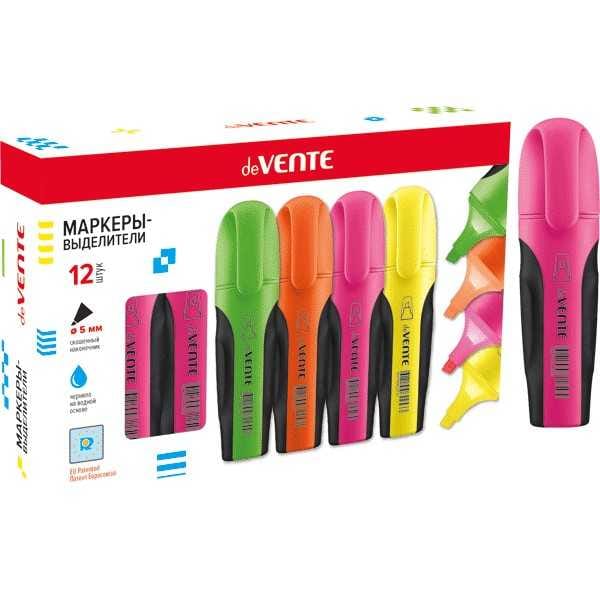 Маркер-текстовыделитель deVENTE (1-5 мм), плоский корпус, скошенный наконечник, РОЗОВЫЙ deVENTE Цена с НДС за 1 штуку