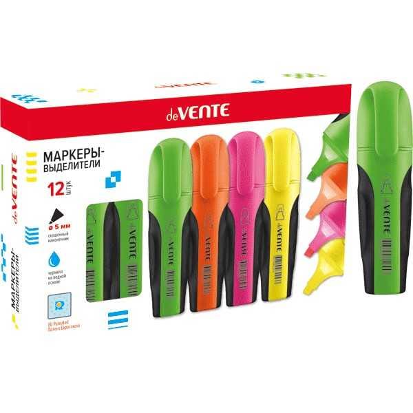 Маркер-текстовыделитель deVENTE (1-5 мм), плоский корпус, скошенный наконечник, ЗЕЛЕНЫЙ deVENTE Цена с НДС за 1 штуку