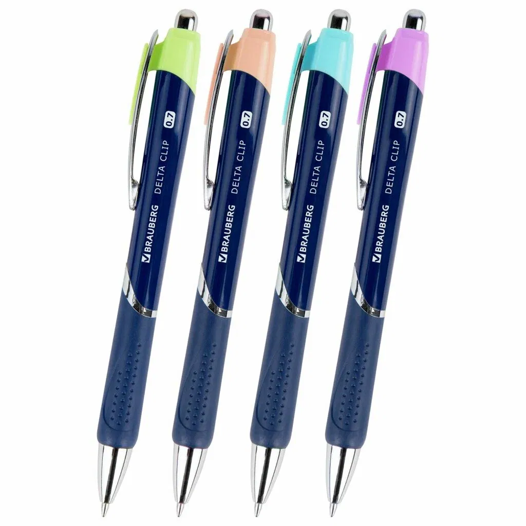 Ручка шариковая автоматическая с грипом BRAUBERG DELTA CLIP, СИНЯЯ, ассорти, узел 0,7 мм, линия письма 0,35 мм,144201 BRAUBERG Цена с НДС за 1 штуку