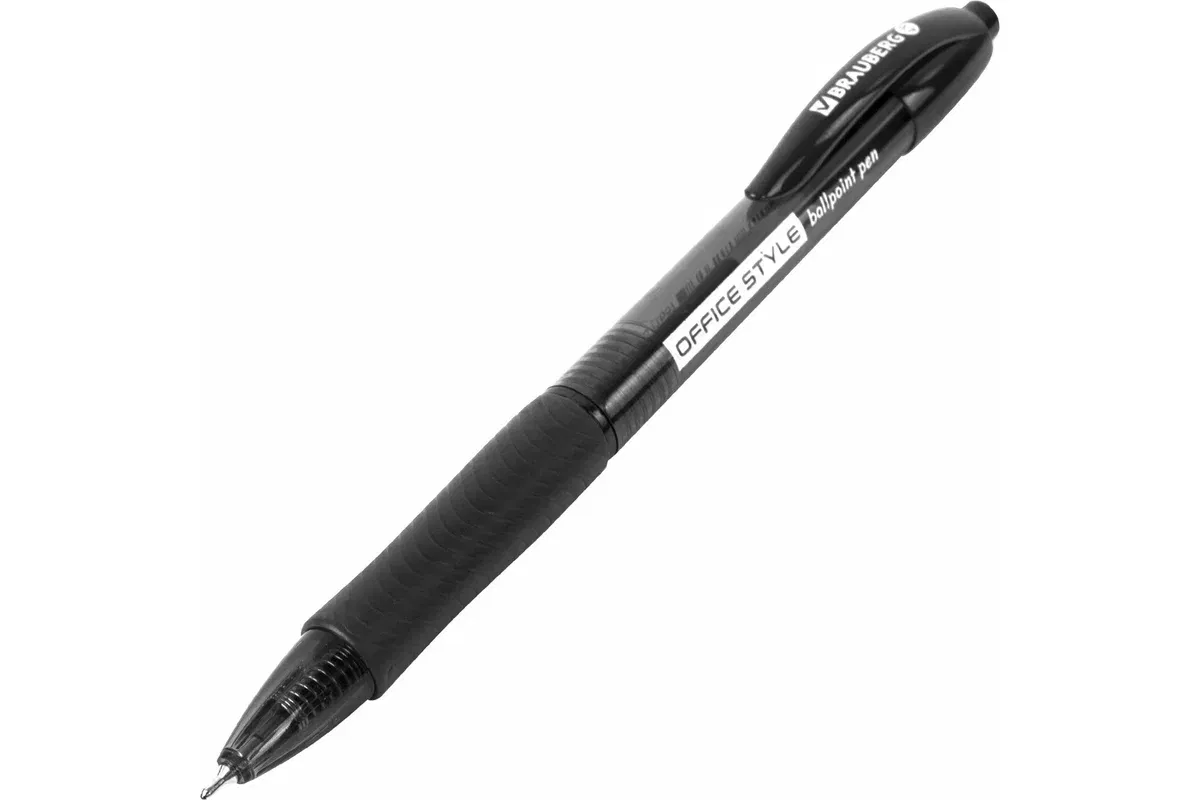 Ручка шариковая автоматическая с грипом BRAUBERG OFFICE STYLE, ЧЕРНАЯ, узел 0,7 мм, линия 0,35 мм, тонированный корпус, 144212 BRAUBERG Цена с НДС за 1 штуку