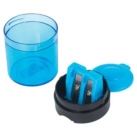 Точилка BRAUBERG "Office Round", 2 отверстия для чернографитных карандашей (в том числе утолщенных), с контейнером, ассорти, 228446 BRAUBERG Цена с НДС за 1 штуку