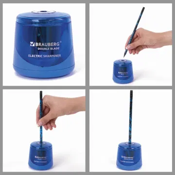 Точилка электрическая BRAUBERG DOUBLE BLADE BLUE, двойное лезвие, питание от 2 батареек AA, 229605 BRAUBERG Цена с НДС за 1 штуку