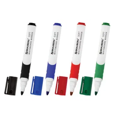 Маркеры стираемые для белой доски НАБОР 4 ЦВЕТА, BRAUBERG "SOFT", 5 мм, резиновая вставка, 151252 BRAUBERG Цена с НДС за 1 упаковку
