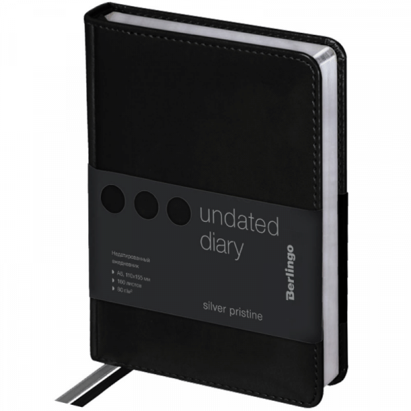 Ежедневник недатир. А6 110*155мм,320с.,арт UDO_82601/ 82602/ 82603/ 82604,Silver Pristine Berlingo Цена с НДС за 1 штуку