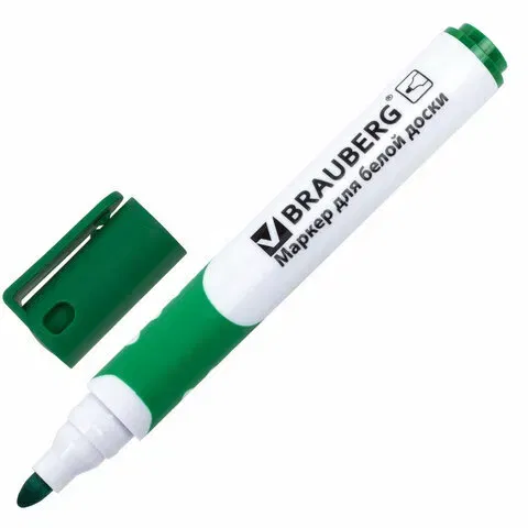 Маркер стираемый для белой доски ЗЕЛЕНЫЙ, BRAUBERG "SOFT", 5 мм, резиновая вставка, 151251 BRAUBERG Цена с НДС за 1 штуку