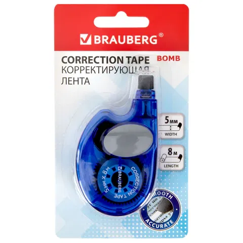 Корректирующая лента BRAUBERG "Bomb", 5 мм х 8 м, корпус темно-синий с резиновой вставкой, 273024 BRAUBERG Цена с НДС за 1 штуку