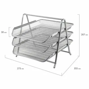 Лоток горизонтальный металлический для бумаг, 3 секции, BRAUBERG "Germanium", А4 (267х355х295 мм), серебристый, 231953 BRAUBERG Цена с НДС за 1 штуку