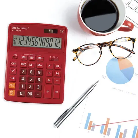 Калькулятор настольный EXTRA-12-WR (206x155 мм), 12 разрядов, двойное питание, БОРДОВЫЙ, 250484 BRAUBERG Цена с НДС за 1 штуку