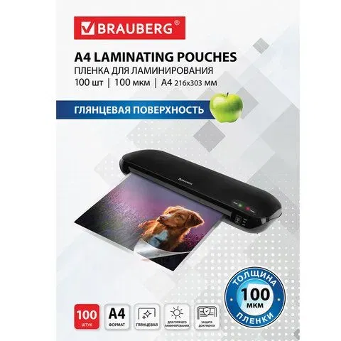 Пленки-заготовки для ламинирования А4, КОМПЛЕКТ 100 шт., 100 мкм, BRAUBERG, 530801 BRAUBERG Цена с НДС за 1 штуку
