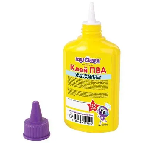 Клей ПВА ЮНЛАНДИЯ (бумага, картон, дерево), 125 г, 227382 Юнландия Цена с НДС за 1 штуку