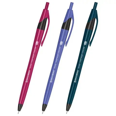 Ручка шариковая масляная автоматическая BRAUBERG "DUAL VINTAGE COLOR", СИНЯЯ, пишущий узел 0,7 мм, линия письма 0,35 мм, 144328 BRAUBERG Цена с НДС за 1 штуку