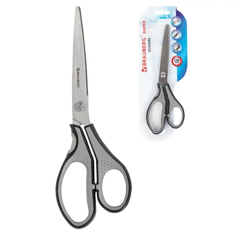 Ножницы BRAUBERG "SUPER", 230 мм, серо-черные, 2-х сторонняя заточка, эргономичные ручки, 237297 BRAUBERG Цена с НДС за 1 штуку