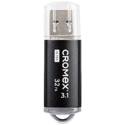 Флеш-диск 32 GB, CROMEX (КРОМЕКС) Ultra USB 3.1, металлический корпус, черный, 514163 Цена с НДС за 1 штуку