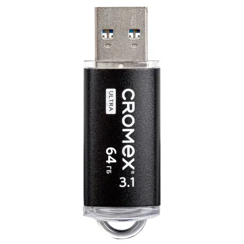 Флеш-диск 64 GB, CROMEX (КРОМЕКС) Ultra USB 3.1, металлический корпус, черный, 514164 Цена с НДС за 1 штуку