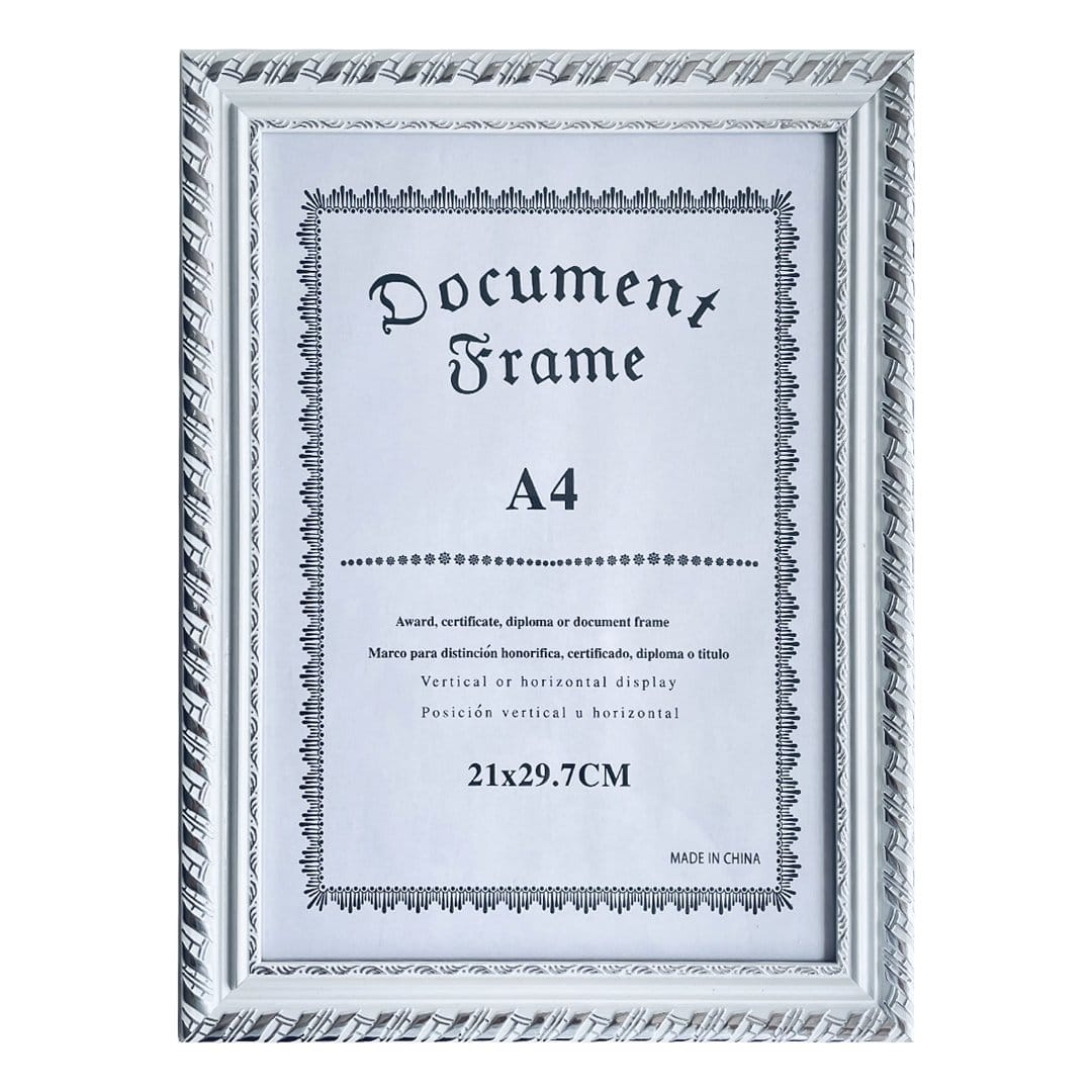 Рамка пластиковая со стеклом 21×29.7, белая, с двойной серебряной окантовкой, GROSS Цена с НДС за 1 штуку