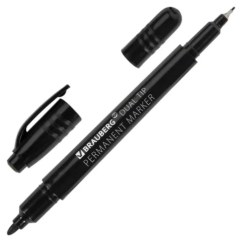 Маркер перманентный двусторонний BRAUBERG DUO, ЧЕРНЫЙ, наконечники 0,7/1 мм, 152210 BRAUBERG Цена с НДС за 1 штуку