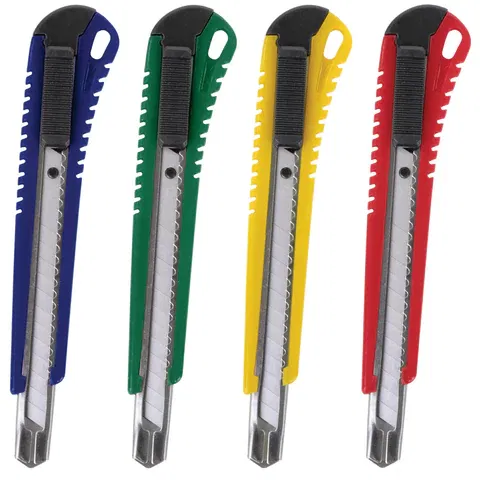 Нож канцелярский 9 мм STAFF "Profit", усиленный, металлические направляющие, автофиксатор, ассорти, 237082 STAFF Цена с НДС за 1 штуку