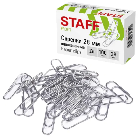 Скрепки STAFF, 28 мм, оцинкованные, 100 шт., в картонной коробке, 270451 STAFF Цена с НДС за 1 упаковку
