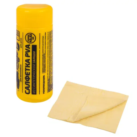 Салфетка синтетическая PVA-замша 43x32 см, в тубе, желтая, для авто, дома и офиса, ГРАНДМАСТЕР, 609975 Цена с НДС за 1 штуку