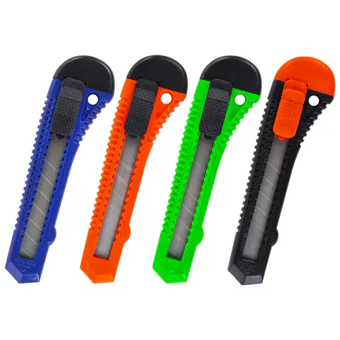 Нож канцелярский 18 мм STAFF "Basic" фиксатор, цвет корпуса ассорти, упаковка с европодвесом, 230485 STAFF Цена с НДС за 1 штуку