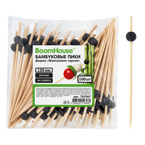 Шпажки-пики для канапе бамбуковые форма "Жемчужина чёрная" 12 см, 100 шт., BOOMHOUSE (БУМХАУС), 701967 Цена с НДС за 1 упаковку 100 штук