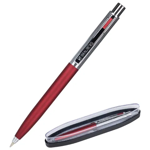 Ручка подарочная шариковая BRAUBERG "Cornetto", СИНЯЯ, корпус серебристый с бордовым, линия письма 0,5 мм, 143492 BRAUBERG Цена с НДС за 1 штуку
