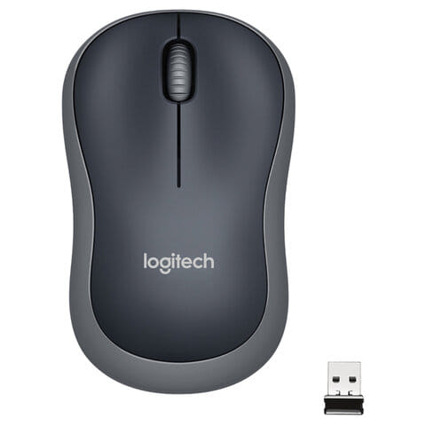 Мышь беспроводная LOGITECH M185, 2 кнопки + 1 колесо-кнопка, оптическая, черно-серая LOGITECH Цена с НДС за 1 штуку