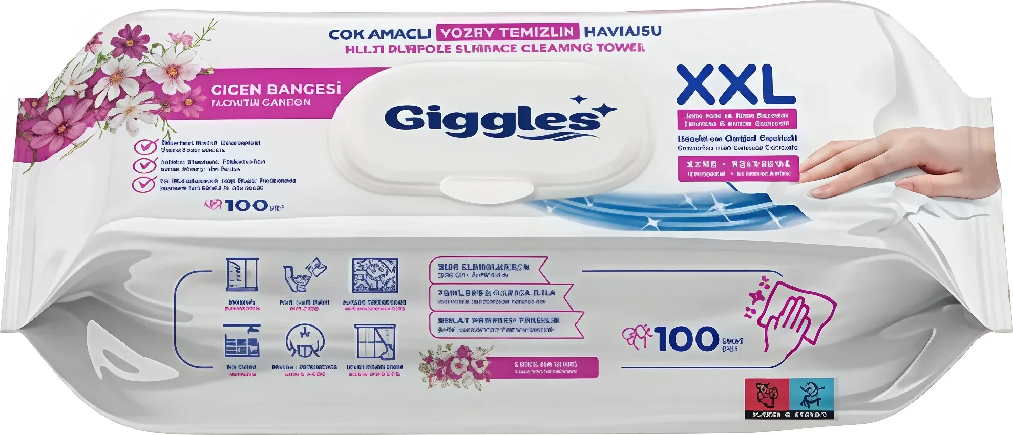 Салфетки влажные для уборки, 100 шт, GIGGLES, в ассорт. Турция GIGGLES Цена с НДС