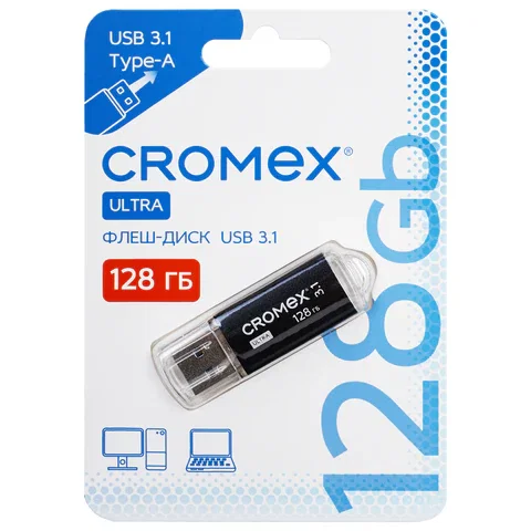 Флеш-диск 128GB CROMEX Ultra USB 3.1, металлический корпус, черный, 514165 CROMEX Цена с НДС