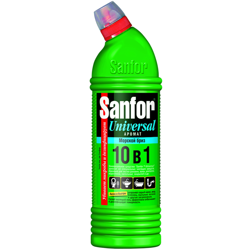 Средство для сантехники "SANFOR" МОРСКОЙ БРИЗ, ЛИМОННАЯ СВЕЖЕСТЬ 10 в1, 750 мл АО "СХЗ" Цена с НДС за 1 штуку