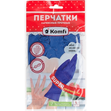 Перчатки латексные хозяйственные «Komfi». синие, прочные Komfi Цена с НДС за 1 пару