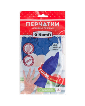 Перчатки латексные хозяйственные «Komfi». синие, прочные Komfi Цена с НДС за 1 пару